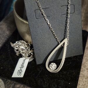 Brighton Chara Ellipse Short Silver With Swarovski Crystal Teardrop Necklace Nwt